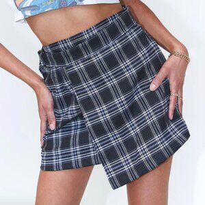 Plaid Black Mini Skirt | Black Blue | US 2